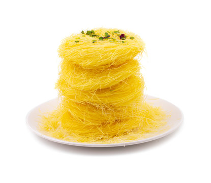 Indian Traditional Sweet Food Desi Ghee Ki Pheni Also Know as Sutarfeni, Firni, Seviyan, Laccha, Feni or Fini maid from maida, Sugar and Flavour