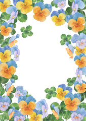 パンジーとクローバー　春の花フレーム