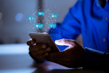 Business using smartphone,social media social networking technology innovation concept.