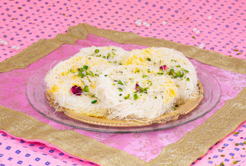 Indian Traditional Sweet Food Desi Ghee Ki Pheni Also Know as Sutarfeni, Firni, Seviyan, Laccha, Feni or Fini maid from maida, Sugar and Flavour
