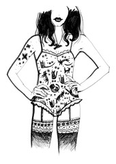 Brunette girl in lingerie and in beautiful stockings