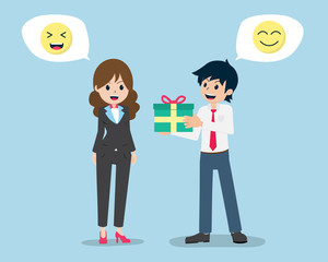 Salary Man Give a gift to customers to congratulate