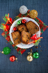 Plum cake made with dried fruit, raisins, cashew nuts, almond etc. Tasty home made cake flavored with cinnamon and spices for sale on Indian Christmas and new year Kerala India.