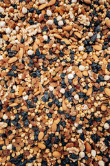 Mix of nuts and dried fruits. Background of nuts and dried fruits