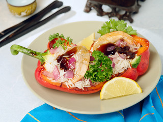 Stuffed pepper with shrimp and rice