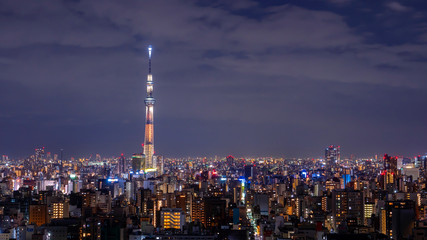 Fototapeta na wymiar Night light cityscape view with modern building in Tokyo, Japan