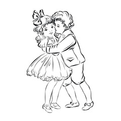 boy hugs a girl, romantic picture, couple of lovers' children, design for the day of all lovers, Valentine's day