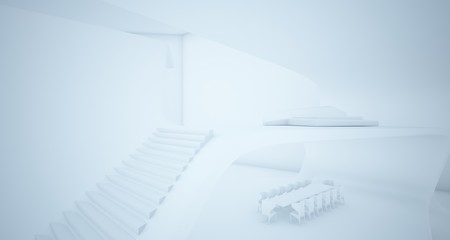 Abstract architectural smooth white interior of a minimalist house with swimming pool. 3D illustration and rendering.