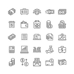 Money finance icon set in flat style. Payment vector illustration on white isolated background. Currency budget business concept.