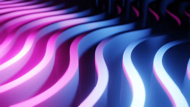4k 3D animation of wavy rows. Neon background. Abstract backdrop. Loop animation.