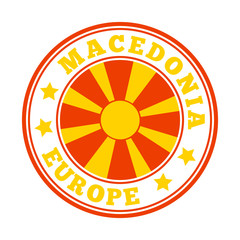 Macedonia sign with round country logo and flag. Vector illustration.