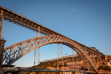 bridge dom luis at sunset, view of the iconic bridge dom luis at sunset, summer 2019