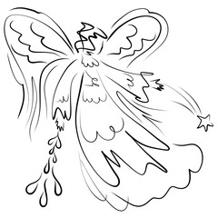 angel sending down a star and drops of water