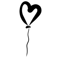 heart-shaped balloon, black pattern, flying and thread