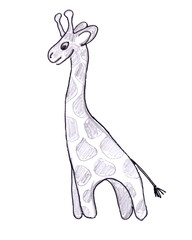 graphic black and white drawing little giraffe