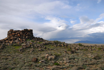 Ruins of medieval watch tower. Armavir Region, Armenia.