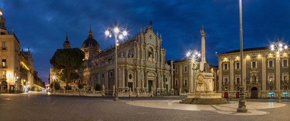 Catania - The Basilica di Sant'agata at morning dusk. - obrazy, fototapety, plakaty