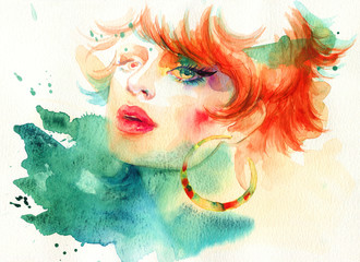 beautiful woman. fashion illustration. watercolor painting