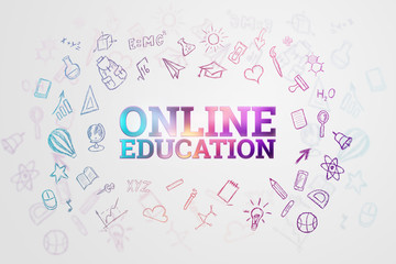 The inscription Online Education is colored on a light background. Technology concept, alternative knowledge acquisition, online training.