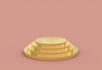 3d rendering illustration studio with gold podium on the floor
