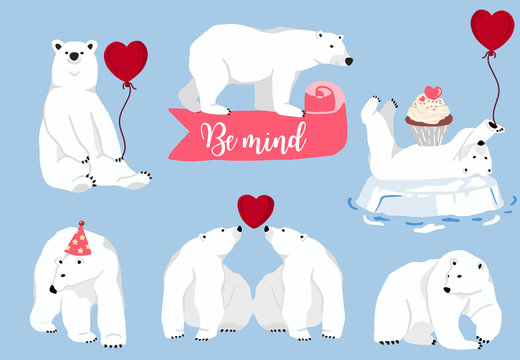 Simple white bear character with heart.Vector illustration character doodle cartoon
