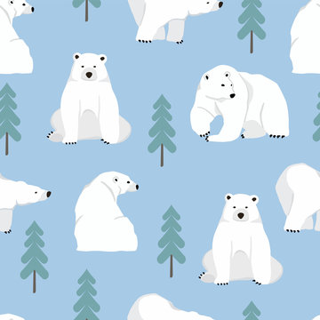Watercolor winter background with polar bear,ice.Vector illustration seamless pattern for background,wallpaper,frabic.Editable element