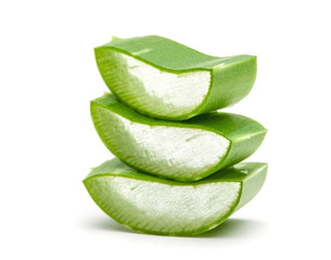 Aloe vera pieces isolated on a white background.