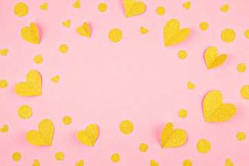 Paper pink background with hearts. Abstract backdrop with paper cut shapes. Love, Saint Valentine, mothers day, birthday greeting cards, invitation concept