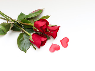 Red rose and red heart on white background, sweet valentine background