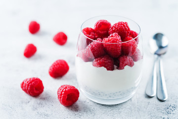 Greek yogurt Chia seeds raspberry parfait