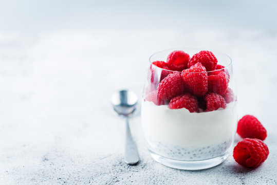 Greek yogurt Chia seeds raspberry parfait