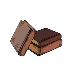 Sketch piles of books with hatching. Engraving coloring drawing. Knowledge and wisdom. Old books from the library. Vector image for badges, cards, slides and your creativity.