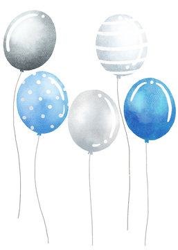 Watercolor of blue balloons