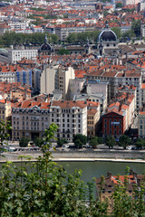 Fototapeta na wymiar Panorama of the inner city of Lyon, France, taken from the Basilica of Notre-Dame de Fourvière