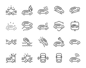 set of car icons, autocare, accident, crash, insurance, transport