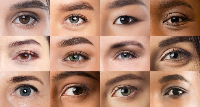 Collage of beautiful female eyes with make up on