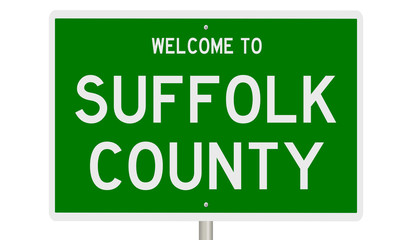 Rendering of a green 3d highway sign for Suffolk County