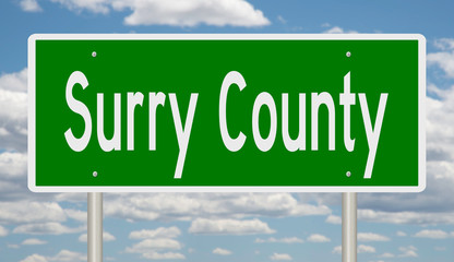 Rendering of a green 3d highway sign for Surry County