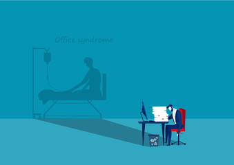 Vector - Tired businessman at office with shadow office syndrome health concept