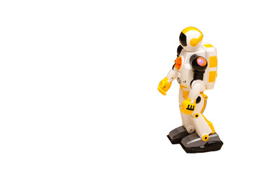 The Android robot is white standing on two legs on a white background