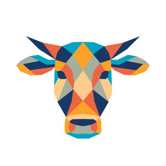 Geometric polygonal cow. Abstract colorful animal head. Vector illustration.