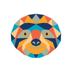 Geometric polygonal sloth. Abstract colorful animal head. Vector illustration.