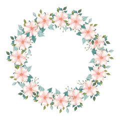 frame circular of flowers and leafs isolated icon vector illustration design