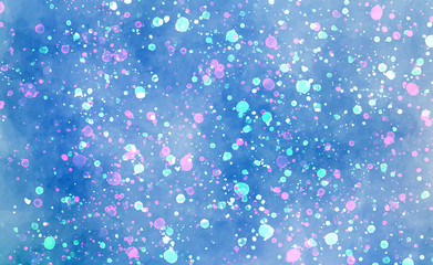 Blue gradient watercolor background Multi color painted background  in shades of purple and blue. Random paint drops on canvas. Contemporary illustration