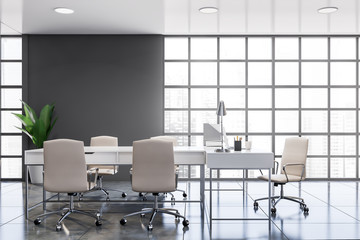 Gray panoramic CEO office interior