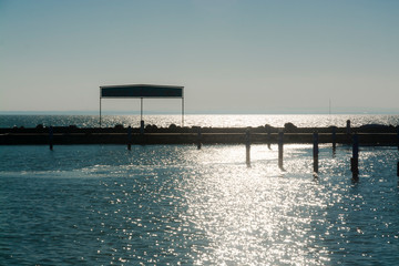 Port of Balatonkenese in direct sunlight in winter
