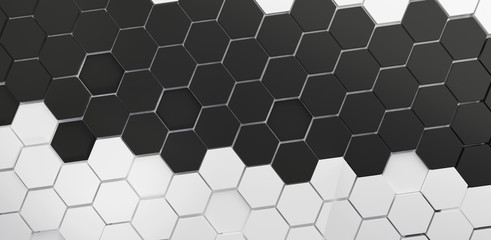 hexagons background black and white. 3d-illustration