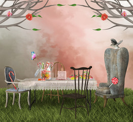 Funny springtime party with candies and lollipops
