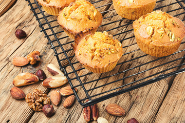 Homemade muffins with nuts