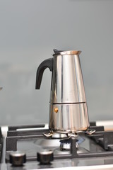 Italian metallic coffee maker. Mocha coffee pot for making espresso coffee.